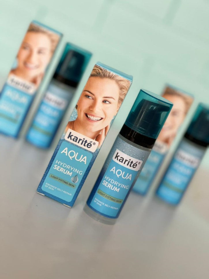 Kit Suero Hidratante Facial Aqua Karité + Set X 12 Esponja Para Polvo