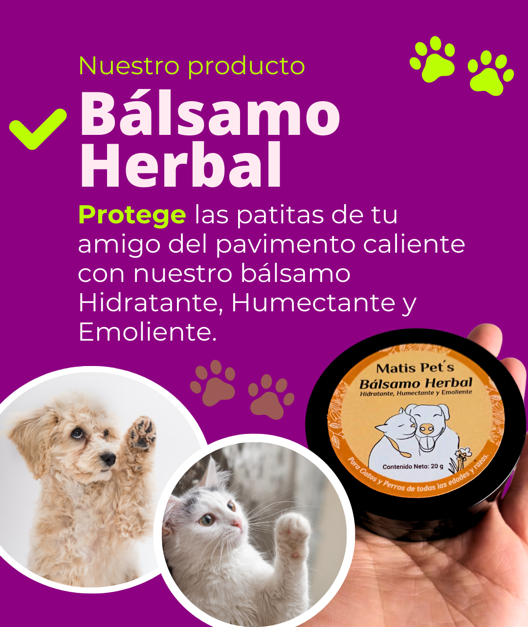 Bálsamo Patas Perros Gatos | Crema Hidratante Protectora Almohadillas | Natural 30ml