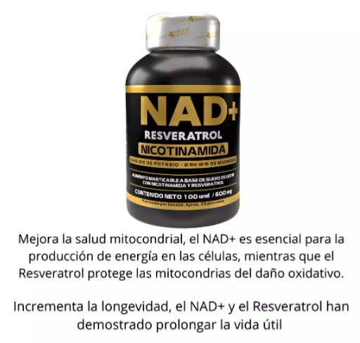 NAD+ Resveratrol Pastas 600mg x 100 Pastas con INVIMA