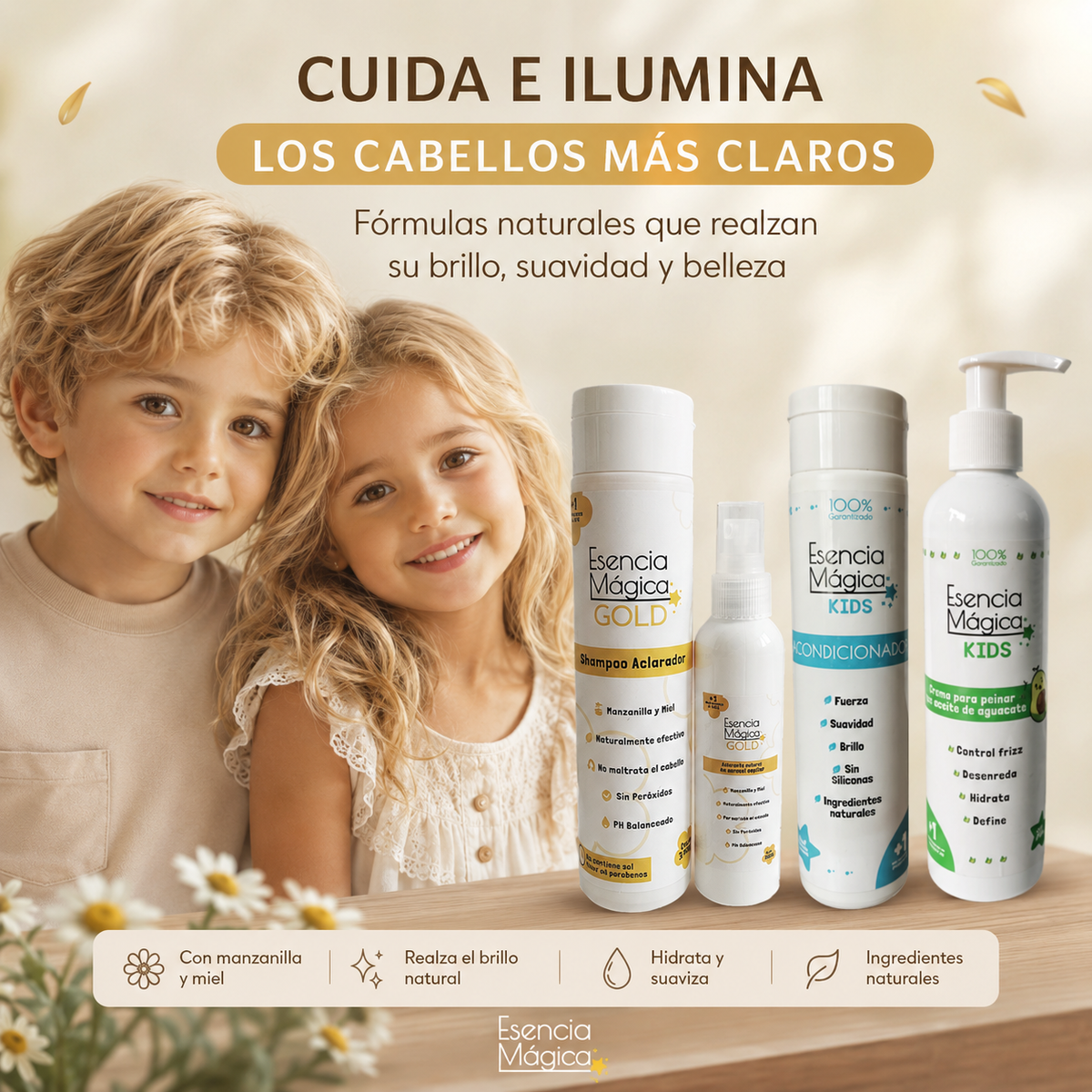 Kit para Cabello Claro Aclarador niños cuidado completo X4