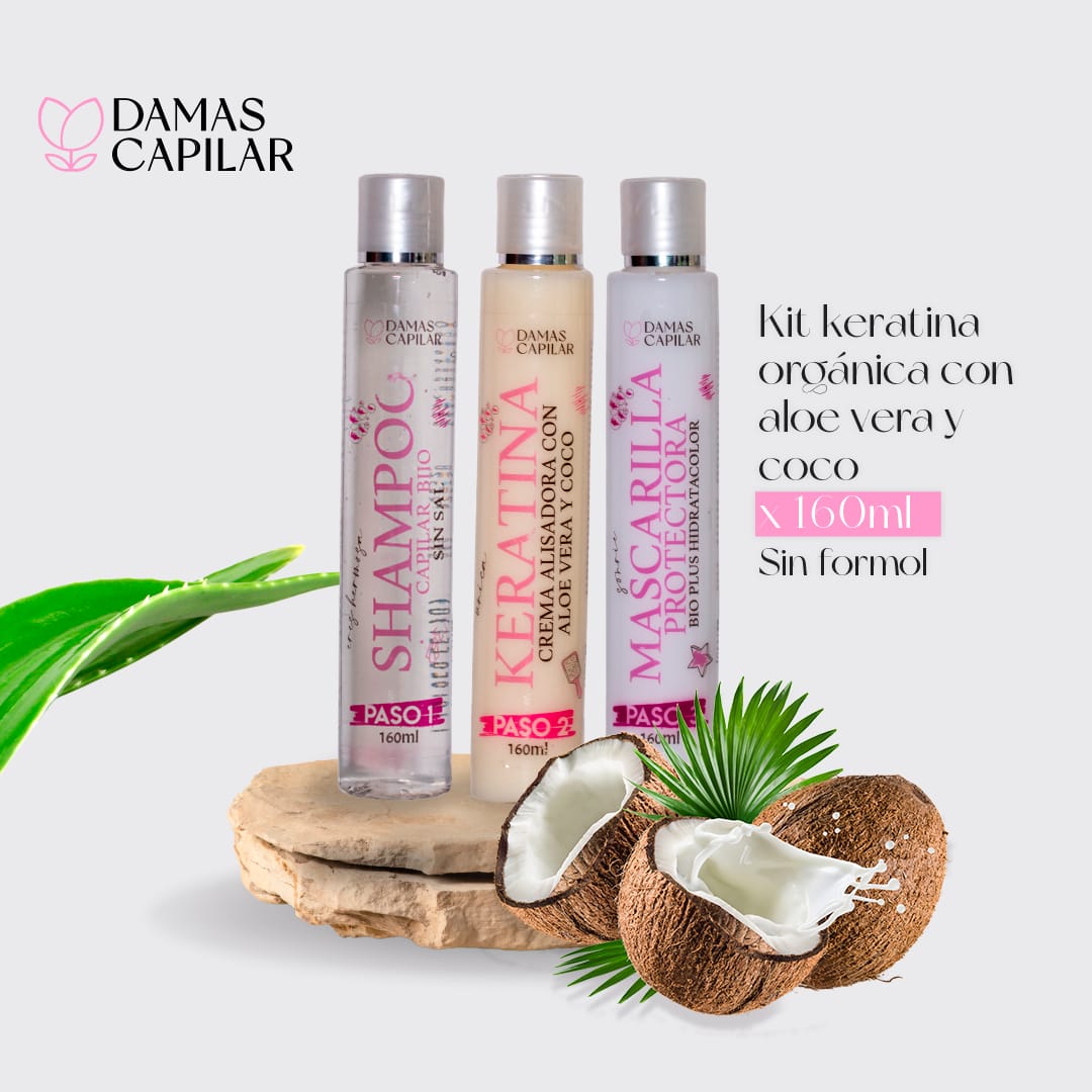 Keratina Orgánica con Coco y Aloe Vera - Kit de 3 Pasos (160ml)