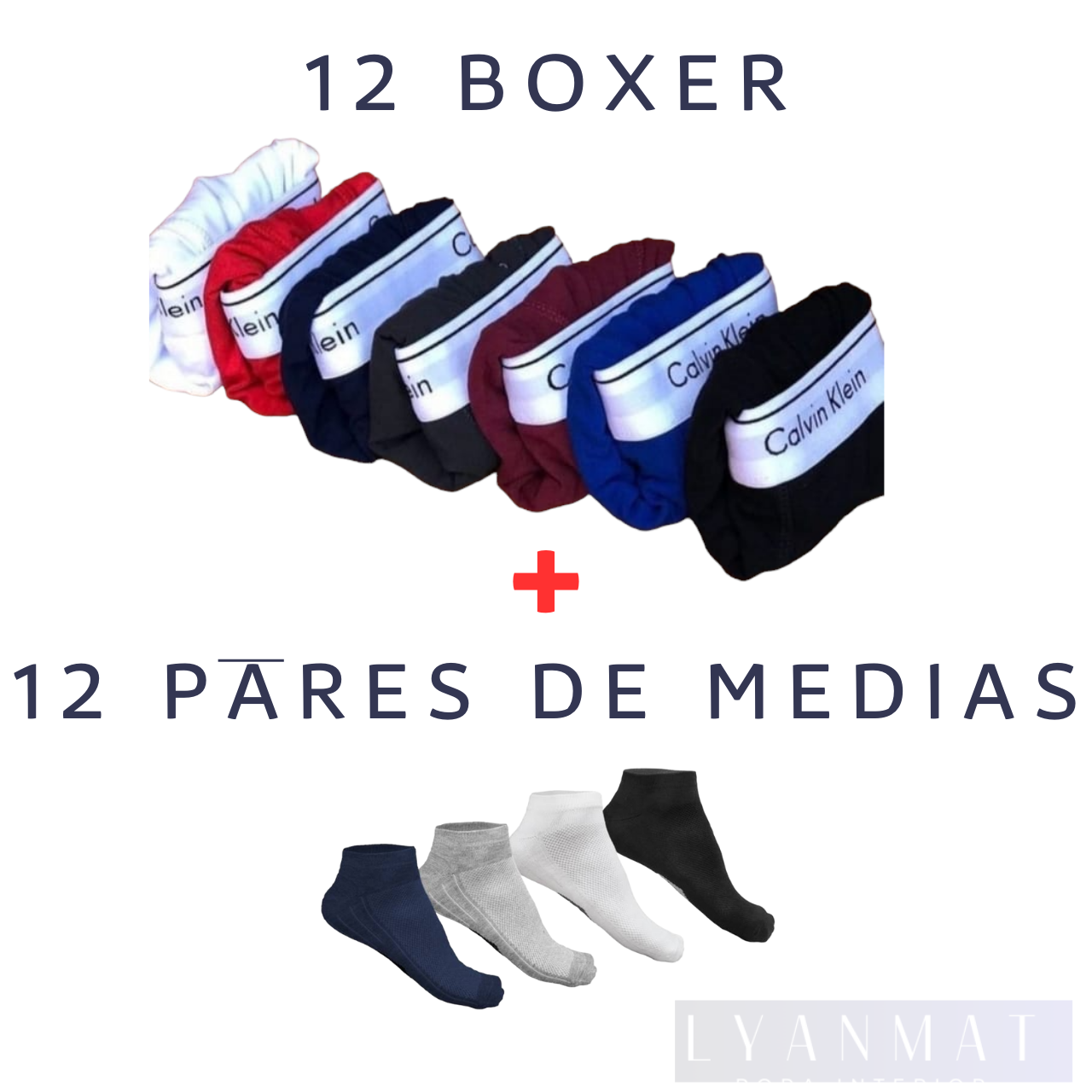 Boxer en Algodon y Microfibra Px12 + 12 pares de medias