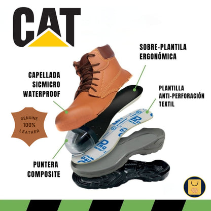 Zapato Bota CAT Seguridad Antiperforación - Cuero 100%