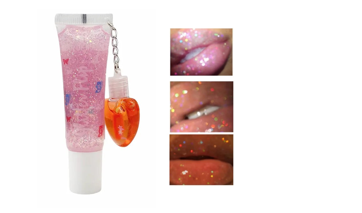 Brillo Labial Gloss Llavero Con Glitter - Balsamo Labios x 3 Unidades - Pague 2 Lleve 3