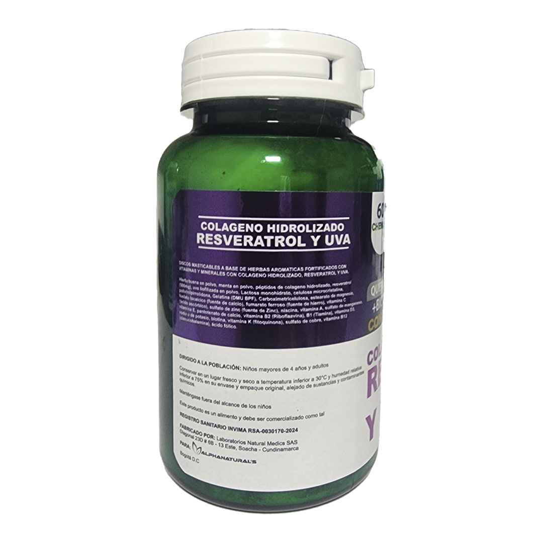 Resveratrol Colágeno y Uva 500mg 60 Cápsulas x 2 Unidades