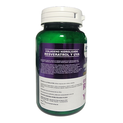 Resveratrol Colágeno y Uva 500mg 60 Cápsulas x 2 Unidades