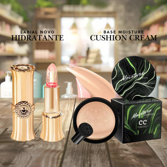 Combo Base Maquillaje Moisture Cushion Cream + Labial Cristal Gloss Novo