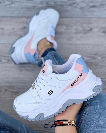 Skechers Suela Alta Blanco Gris Dama - Zapato