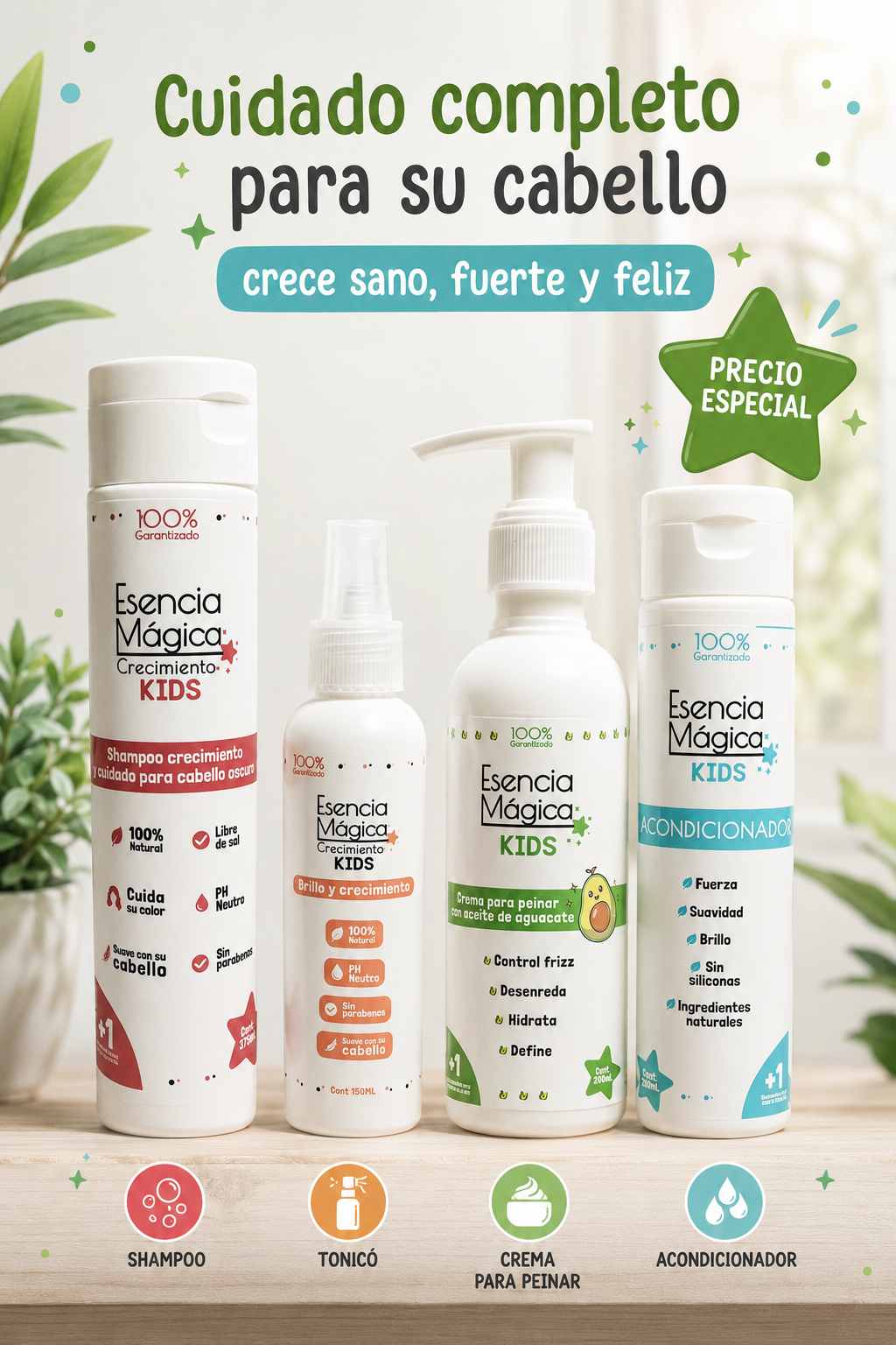 Combo x 4 Crecimiento Cabellos Oscuros