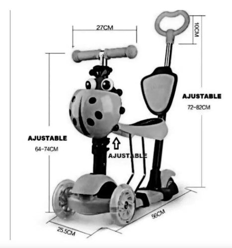 Monopatín 5 en 1 Scooter Mariquita Colores