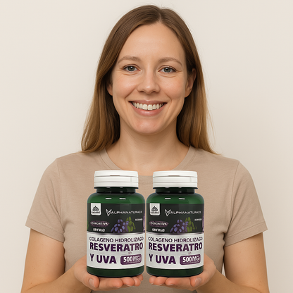 Resveratrol Colágeno y Uva 500mg 60 Cápsulas x 2 Unidades