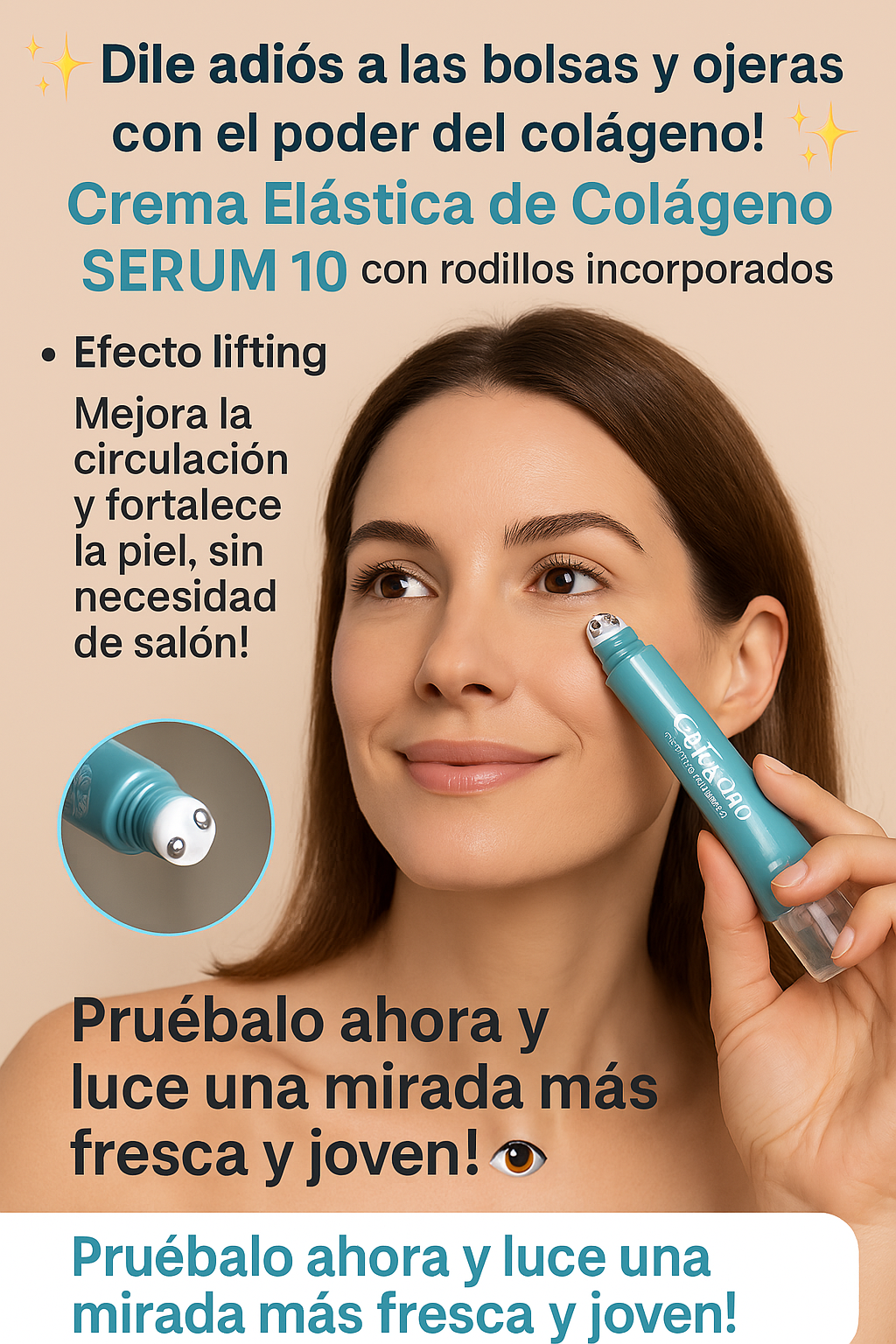 Crema Contorno de Ojos con Colágeno 20gr Con Rodillos